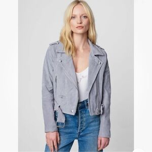 Blank NYC Suede Leather Motor Jacket Women XS Gray Grunge Street Y2K Belt Buckle